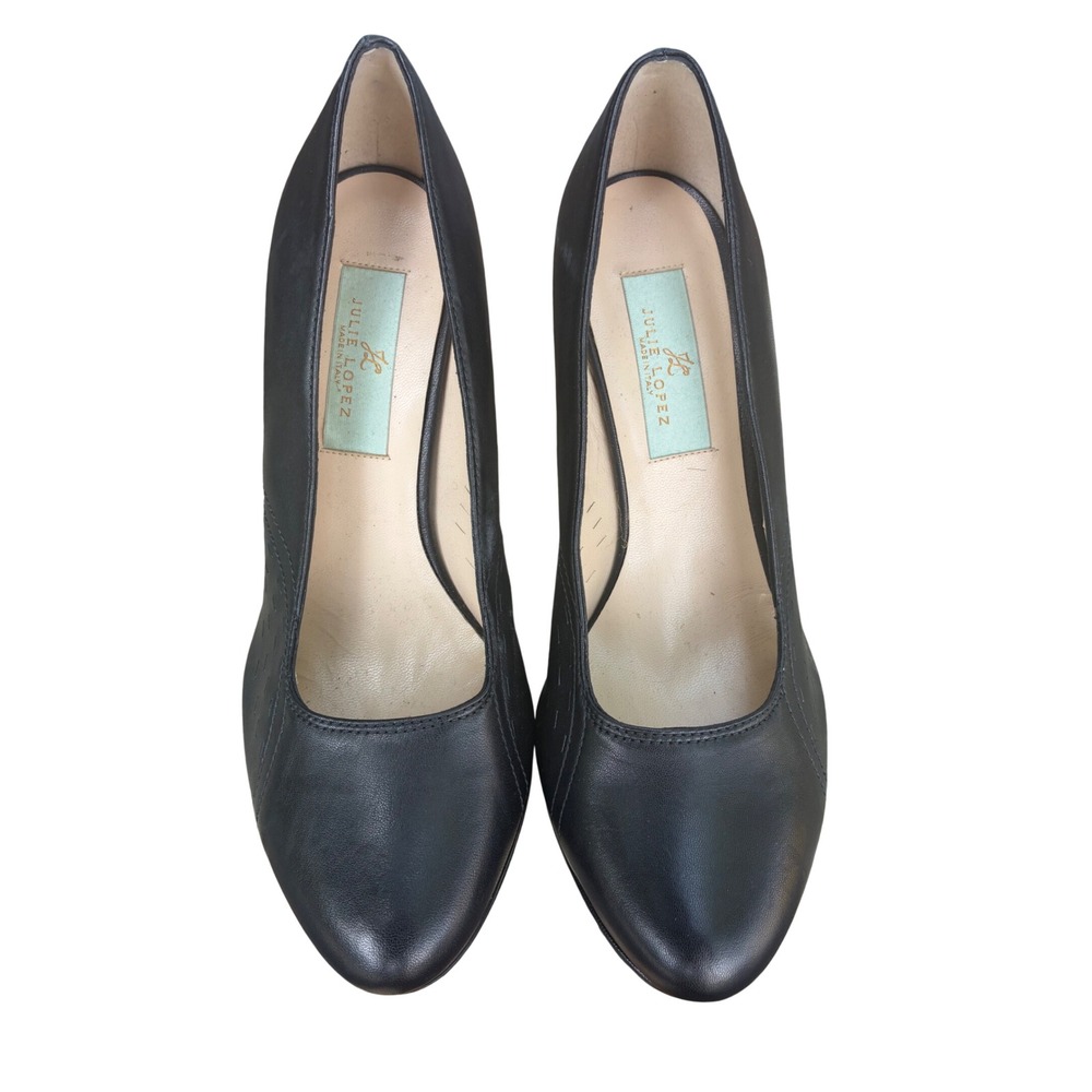 Julie Lopez Black Leather Platform Pumps Made in Italy Stiletto Heels Size 7.5B